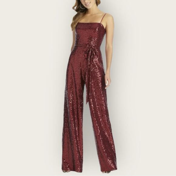 NWT | Dessy Collection | Elle Sequin Sleeveless Jumpsuit | Burgundy | Size 10 - Picture 1 of 13